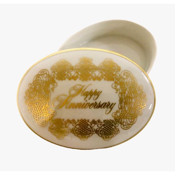 Goebel Trinket Dish Bavaria W Germany Audrey Walters Happy Anniversary White - Picture 2 of 8